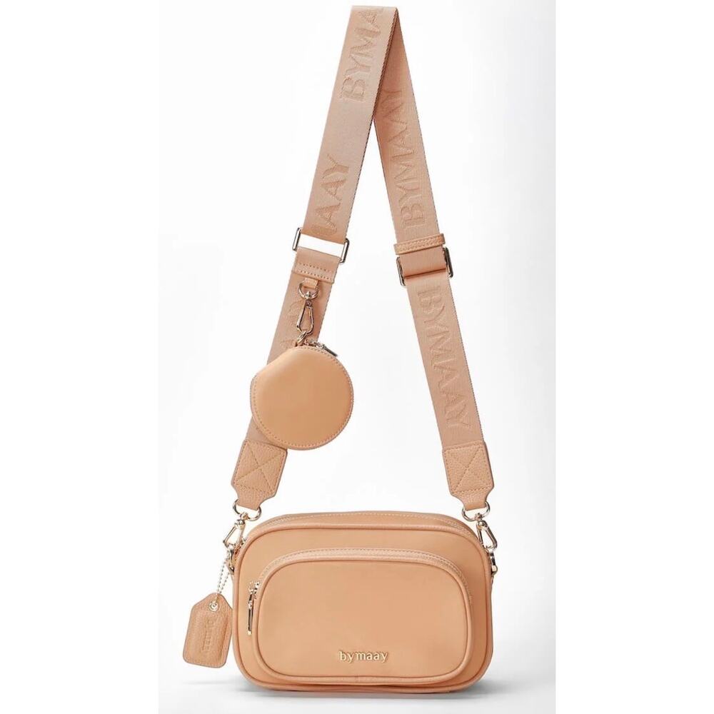 bymaay Crossbody Aly Tan (Gold) Bag Wide Adjustable Strap Coin Purse Zip Pockets